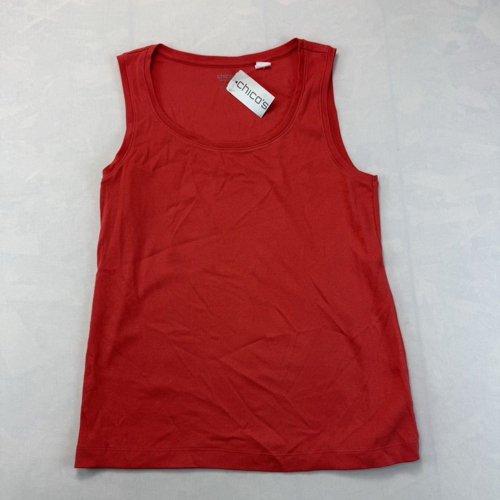 Chico's Women's Size 2 Large Red Cotton Stretch Ribbed Tank Top NWT